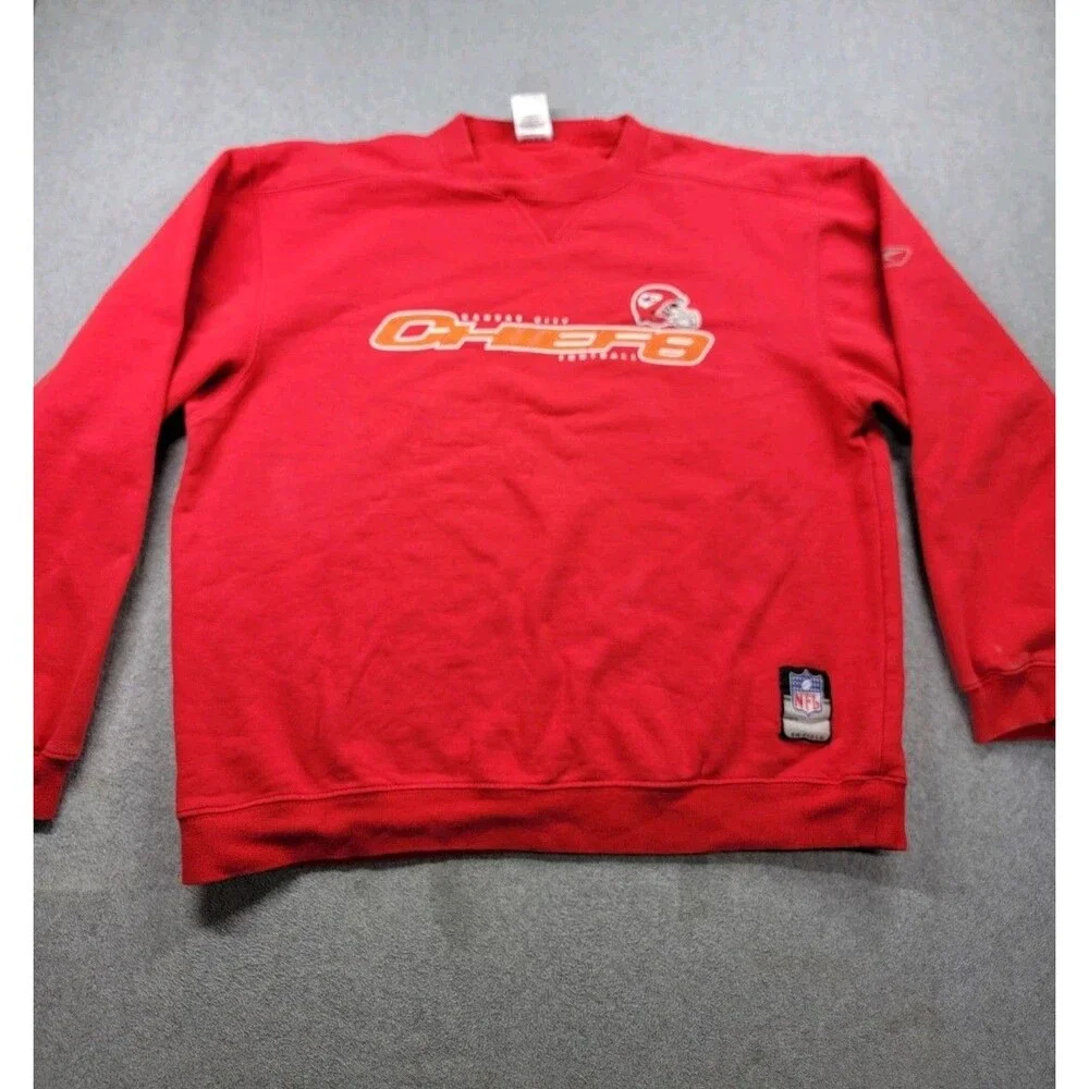 Vintage Reebok Kansas City‎ Chiefs Sweater Mens M Red Sweatshirt BLEACH NFL Y2K